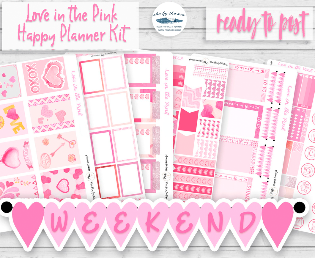 Valentine Pink Weekly Kit to fit Happy Planner Classic - A La Carte planner stickers kit handmade in the UK