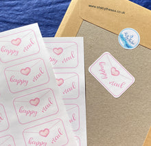 Load image into Gallery viewer, Pink Happy Mail Stickers for envelopes. Suitable for sealing PIP boxes.
