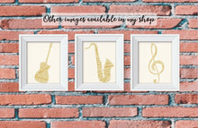 Load image into Gallery viewer, Saxophone Print, Printable Wall Art, Saxophone Digital Printable, gold typography print, printable music home decor, Music Lover Wall Art,
