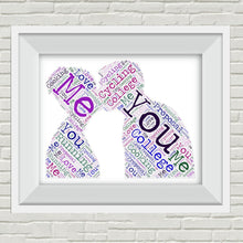 Load image into Gallery viewer, Couples Personalised Word Cloud Print - A Valentine or wedding gift with your choice of colours and delivered free within the UK
