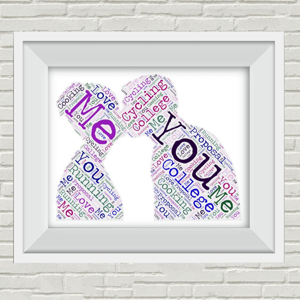Couples Personalised Word Cloud Print - A Valentine or wedding gift with your choice of colours and delivered free within the UK