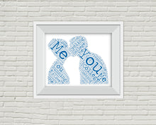 Load image into Gallery viewer, Couples Personalised Word Cloud Print - A Valentine or wedding gift with your choice of colours and delivered free within the UK

