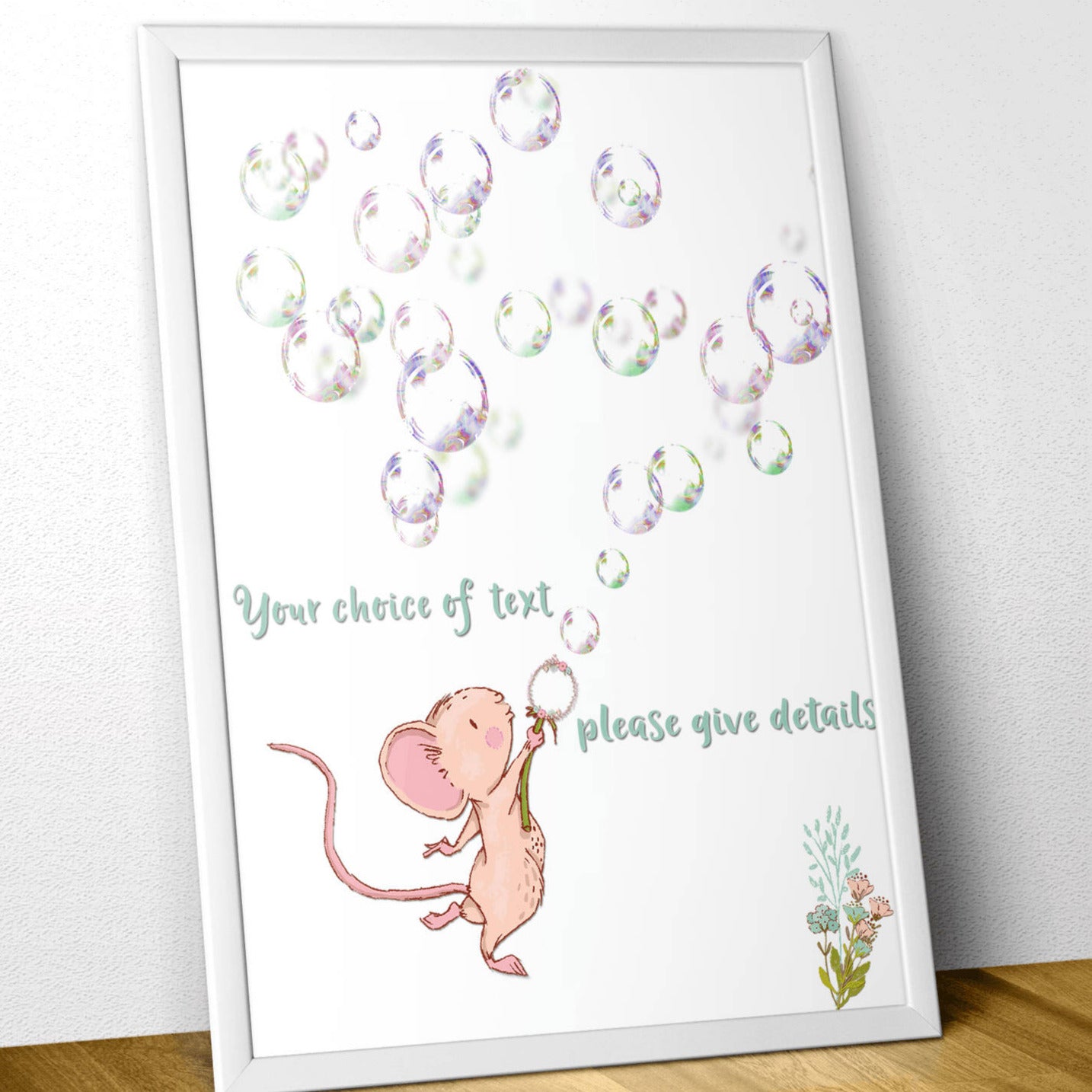 Personalised Nursery Wall Art. A cute cartoon style animal print with your words.