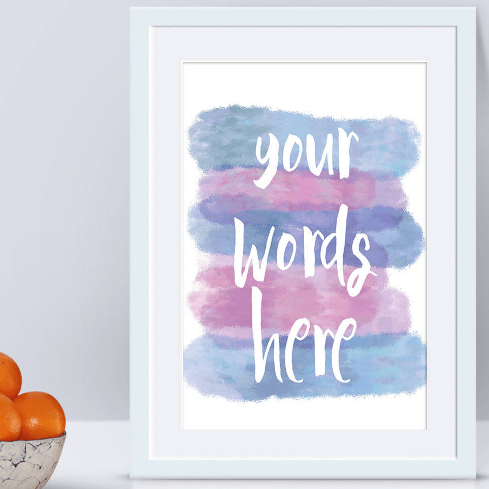 Personalised PRINTABLE Watercolour Word Art. Blue & pink digital customised with words of your choice.