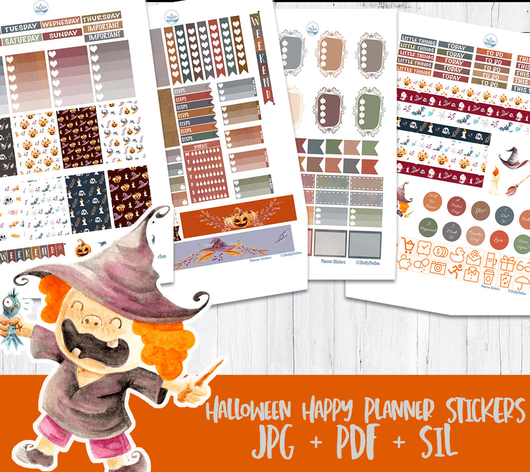 Happy Planner Halloween Sticker Kit, Weekly Vertical Printable Planner Kit. Instant download