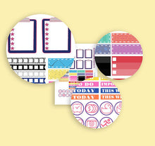 Load image into Gallery viewer, A printable vertical planner kit decorated with a retro, pop music theme - These stickers are perfect for you if you like bright colours.
