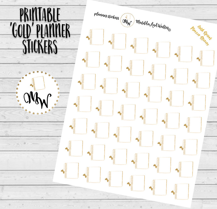 Gold Planner Stickers,  PRINTABLE Planning Stickers, Mini Gold Erin Condren, Stickers of Mini Planner, Gold Spiral Planner, Free Cut File