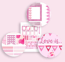 Load image into Gallery viewer, Printable Valentine Vertical Sticker Kit in Gorgeous Pinks - sized for Erin Condren Planner. Download now for print and cut
