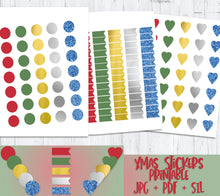 Load image into Gallery viewer, Christmas Printable Deco For Scrapbooking - hearts, circles, and flags in metallic holiday colours

