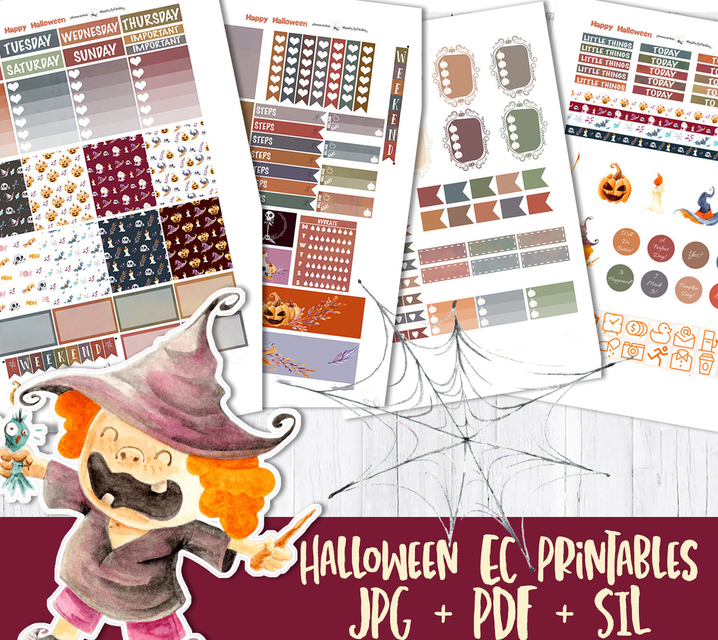 EC Halloween Planner Sticker Kit, ECLP Weekly Stickers, Erin Condren vertical, PRINTABLE Planner Stickers, Life Planner, Fall Kit, Cut File