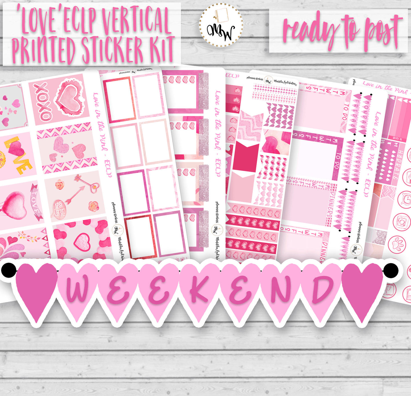 Valentine's Planner Kit with scrumptious shades of pink. Sized for ECLP. Handmade by a UK seller.