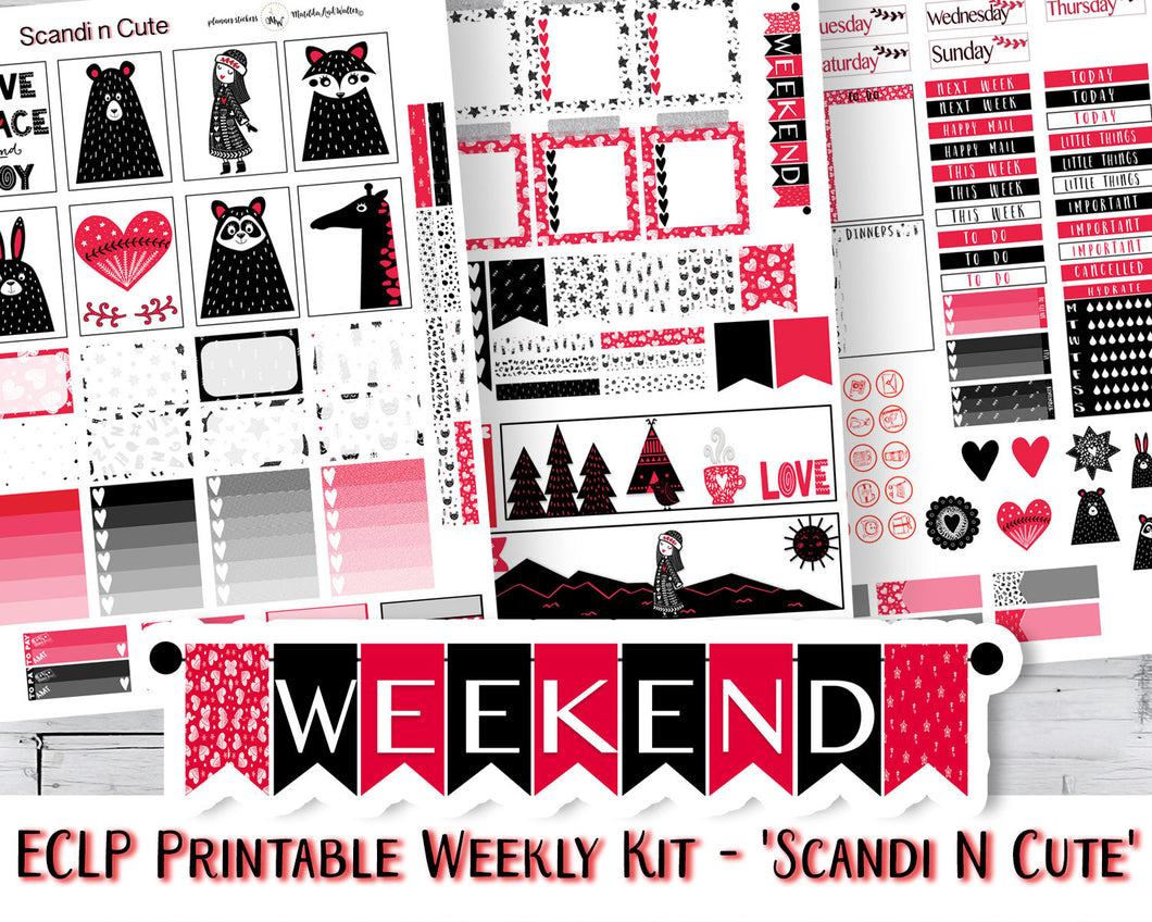 A cute printable vertical planner kit in Red and Black - Instant download with free cut files