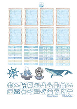 Load image into Gallery viewer, Printable Nautical Planner Kit to fit Erin Condren Lifeplanner. Coastal theme of blues and sand. Download now, print and cut
