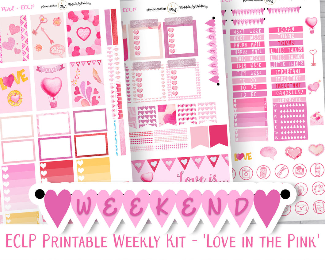 Printable Valentine Vertical Sticker Kit in Gorgeous Pinks - sized for Erin Condren Planner. Download now for print and cut