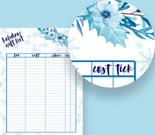Load image into Gallery viewer, Christmas Organiser Lists Stationery Set with blue florals - For planner or file, ready to download now

