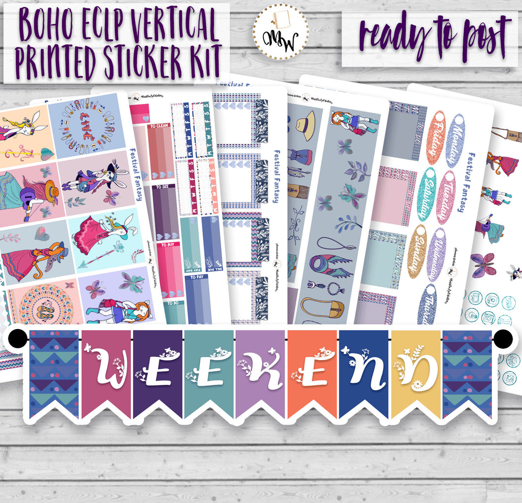 Festival Girls Planner Kit for Erin Condren or Happy Planner. Boho, hippy style planner stickers, perfect for summer music festivals