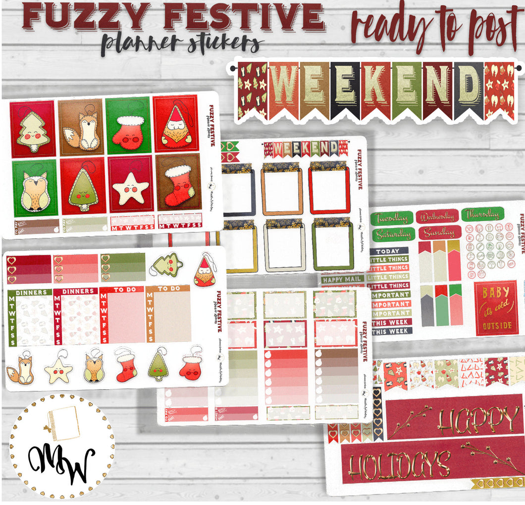 ECLP Holiday Sticker Kit - 'FUZZY FESTIVE', designed with a FELT like textured effect background.