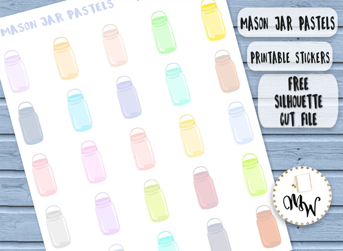 Mason Jar Stickers | Pastel Planner Stickers | Mason Jars PRINTABLE Stickers | Mason Jar Die-Cuts | Planner Deco Stickers | ECLP Mambi HP