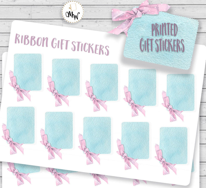Gift Tag Stickers | Ribbon Bow Gift Tag Stickers | Polka Dot Ribbon Watercolour Stickers | Pink Bow Sticker | Printed Planner Stickers