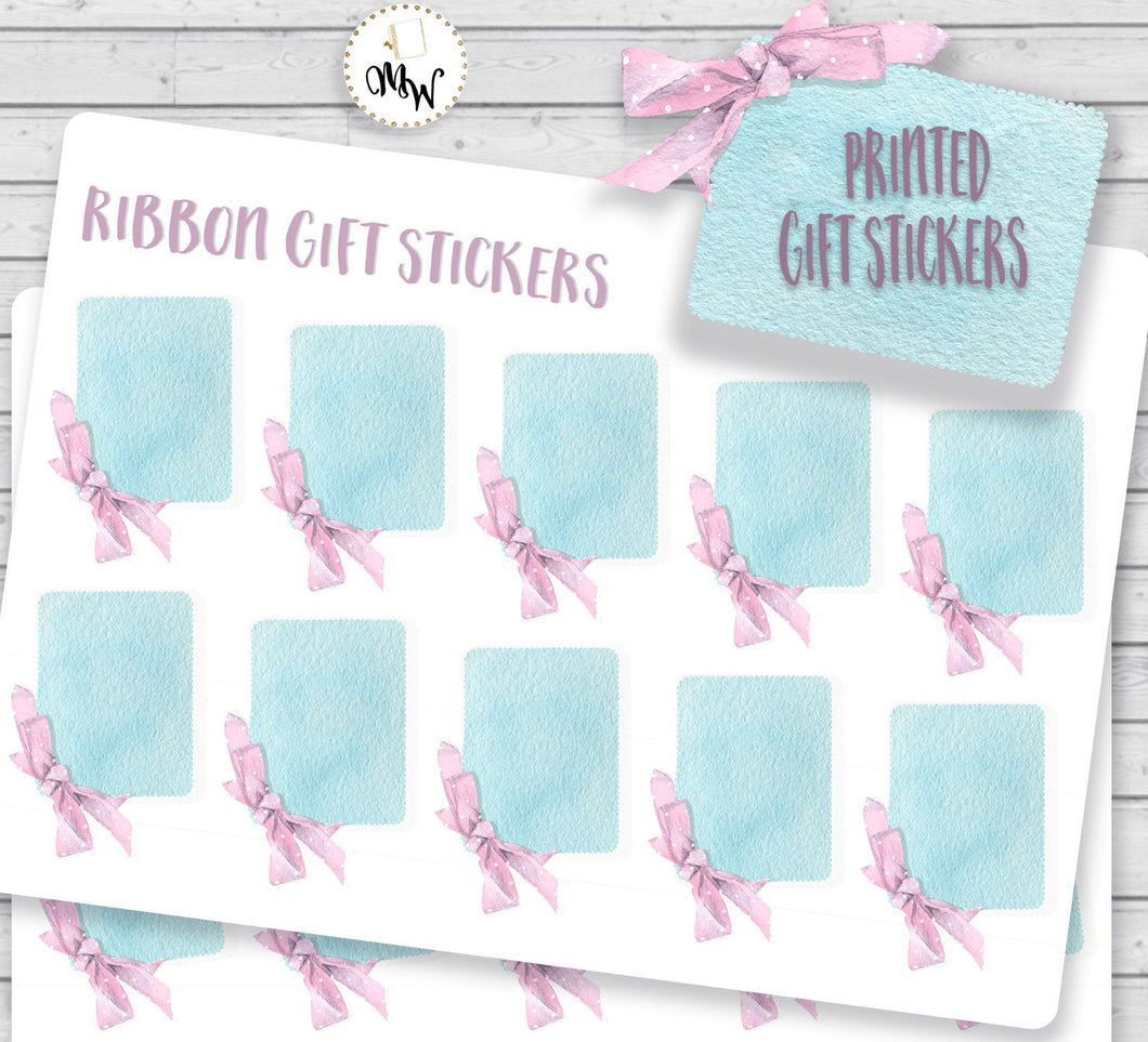 Gift Tag Stickers | Ribbon Bow Gift Tag Stickers | Polka Dot Ribbon Watercolour Stickers | Pink Bow Sticker | Printed Planner Stickers