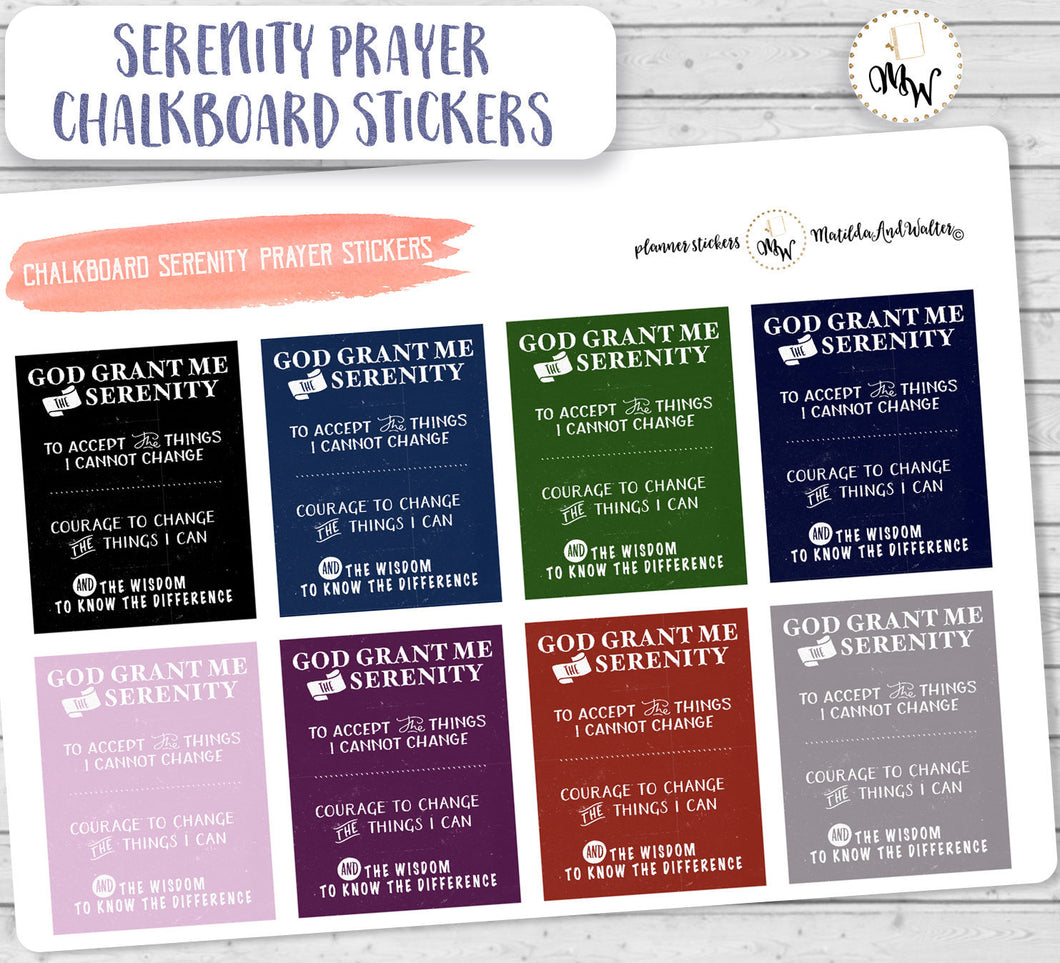 Serenity Prayer Stickers | Chalkboard Recovery Stickers | Serenity Prayer AA Die-Cuts | Big Book Sticker | 12 step Stickers Planner Stickers
