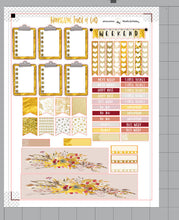 Load image into Gallery viewer, Unique Planner Kit for Thanksgiving. Vertical stickers sized for Erin Condren. Touches of gold leaf effect. Printable Instant download planner stickers
