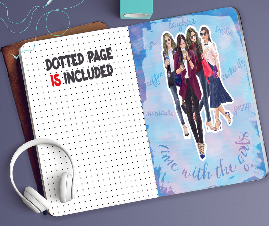 A6 & B6 Double Page TN Dashboard featuring fashion girls having a day out or bridal shower.