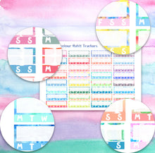 Load image into Gallery viewer, Multicoloured Habit Trackers. Planner Stickers in rainbow colours. Handmade in the UK
