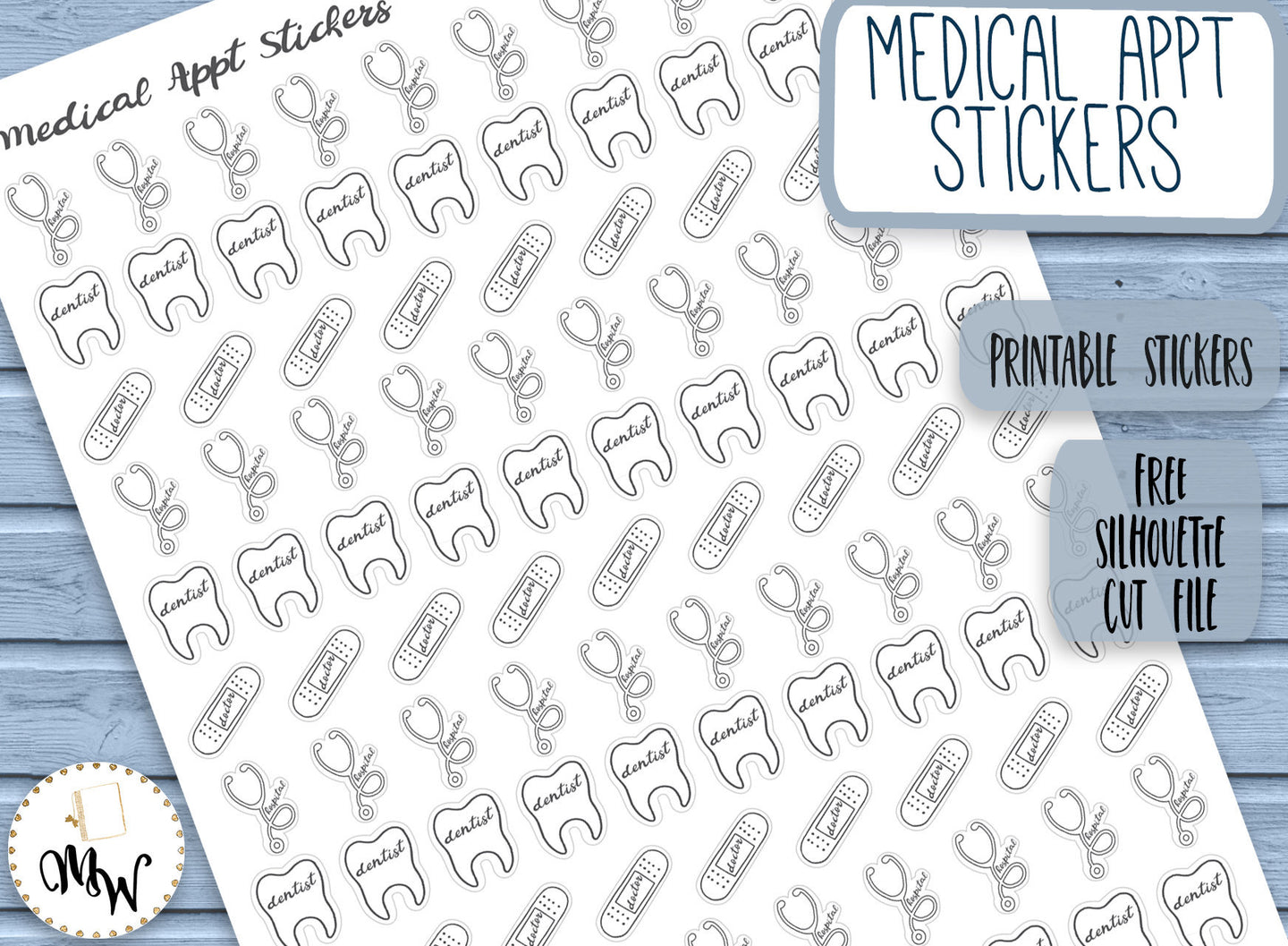 Doctor Dentist Hospital Stickers | Medical Appt PRINTABLE Stickers | Functional Planner Stickers | Medical Reminders | Appointment Stickers