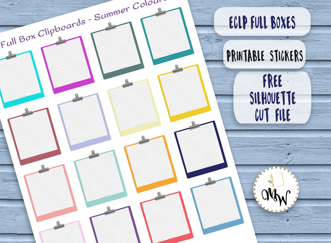 Printable Stickers of Mini Clipboards in summer colours