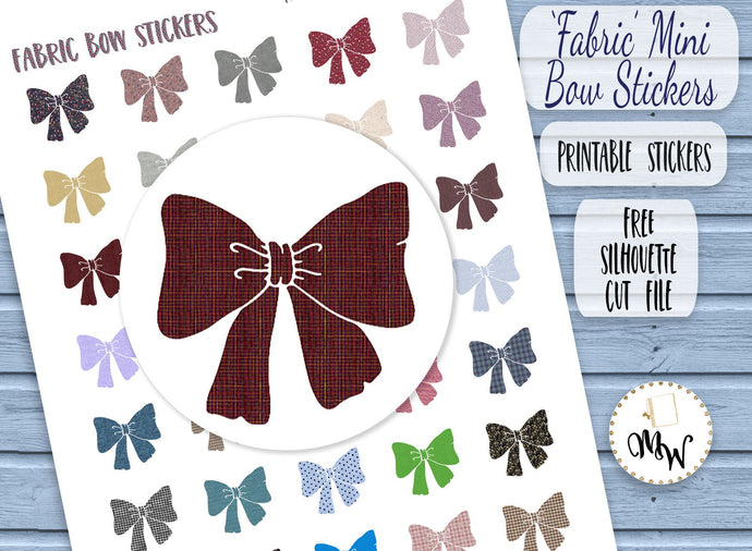 Bow Shaped Planner Stickers | Faux Fabric Bows  | Fabric Bow Stickers | Bow Deco Stickers | PRINTABLE Planner Stickers | Bow Sticker Sheet