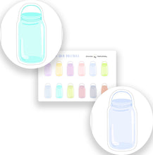 Load image into Gallery viewer, Mini Mason Jars Stickers | Pastel Mason Jars Sticker Sheet | Bullet journal deco sheet stickers | Handmade Scrapbooking Stickers UK

