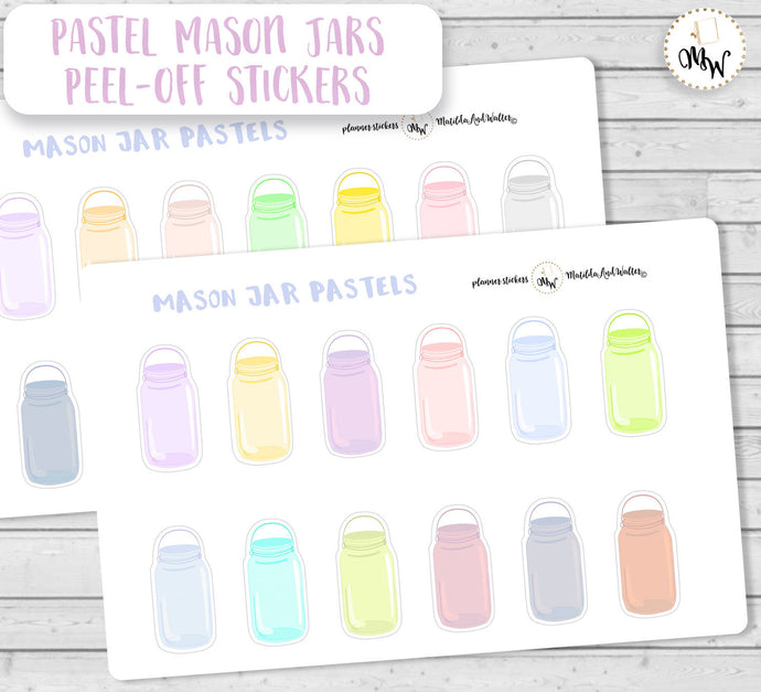 Mini Mason Jars Stickers | Pastel Mason Jars Sticker Sheet | Bullet journal deco sheet stickers | Handmade Scrapbooking Stickers UK