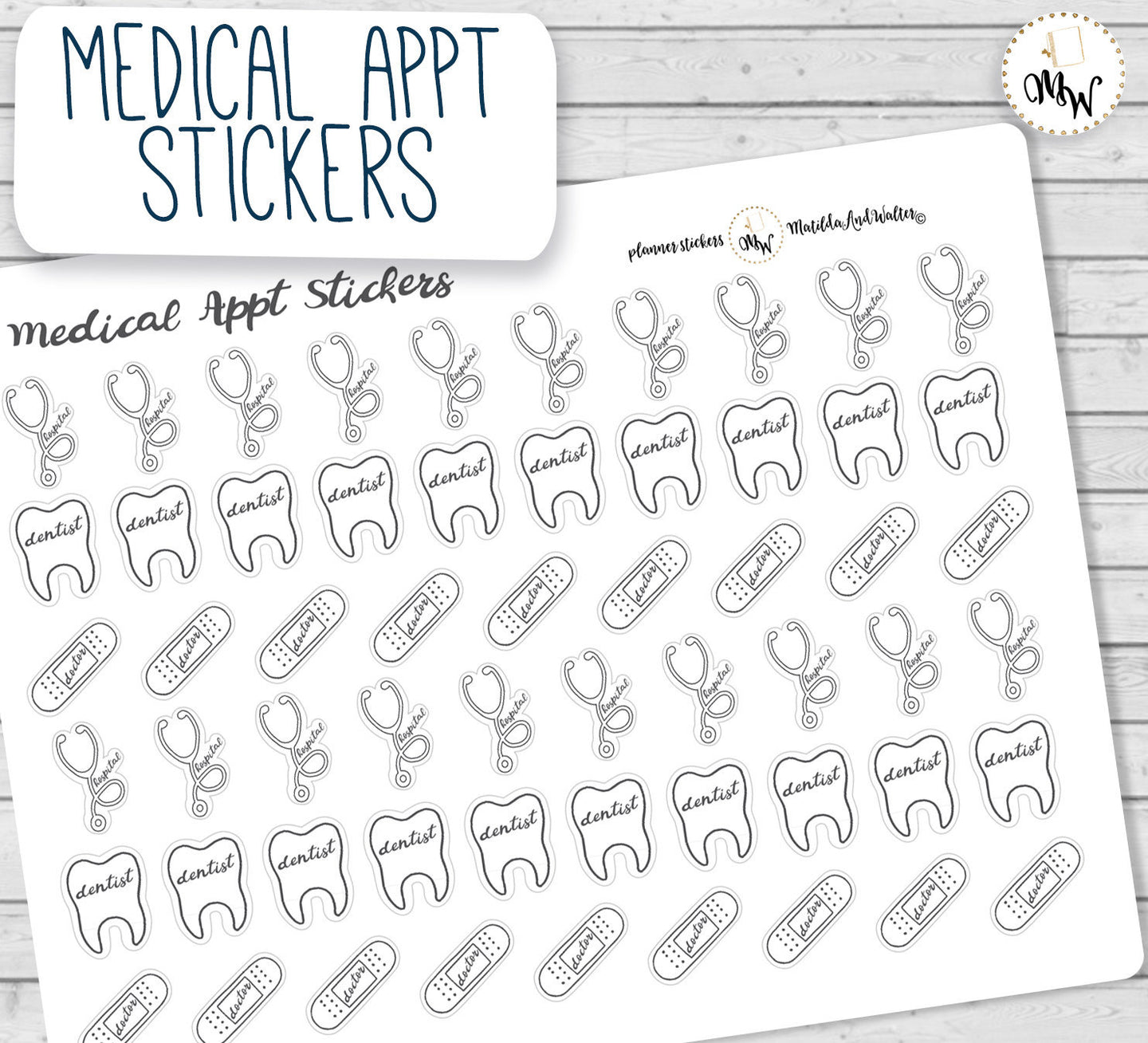 Medical Appointment Stickers | Doctor Dentist Hospital Stickers | Functional Planner Stickers | Reminder Medical Tooth Kiss-Cut Stickers