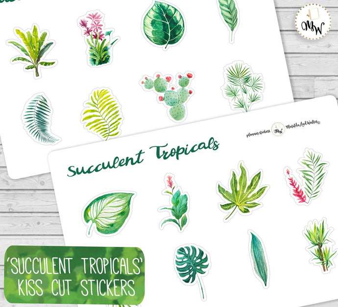 Succulents Stickers | Tropical Stickers | Palm Leaf Sticker Sheet | Succulent Planner Deco | Kiss-Cut Stickers | Cactus Planner Stickers