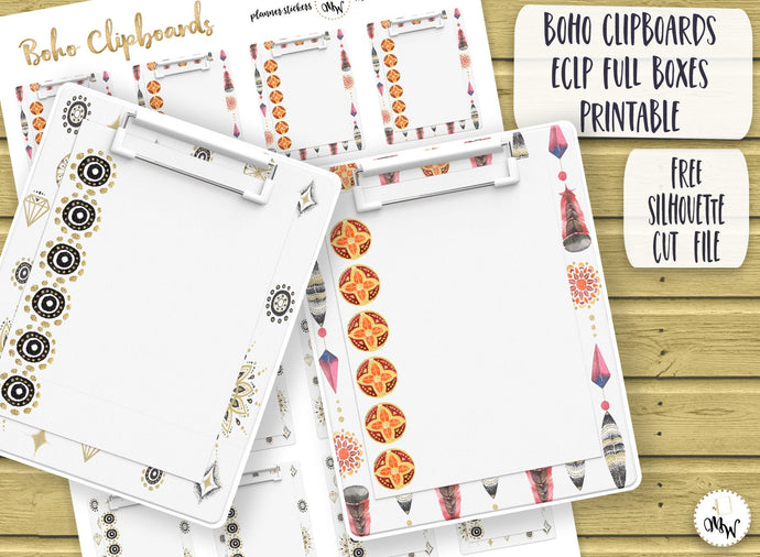 ECLP Boho Full Boxes | Mini Planner Clipboards | PRINTABLE Planner Stickers | Hippy Planner Deco | Feather Boho Theme Deco Clipboards| ECLP