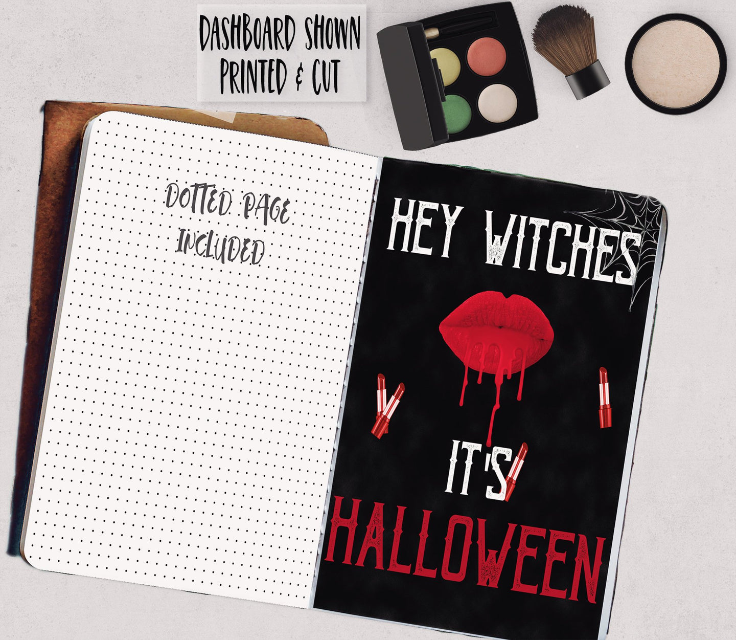 Halloween TN Dashboard | Halloween PRINTABLE Planner Insert | PRINTABLE  Chalkboard Insert | Blackboard Halloween Witch Red Lips with Blood