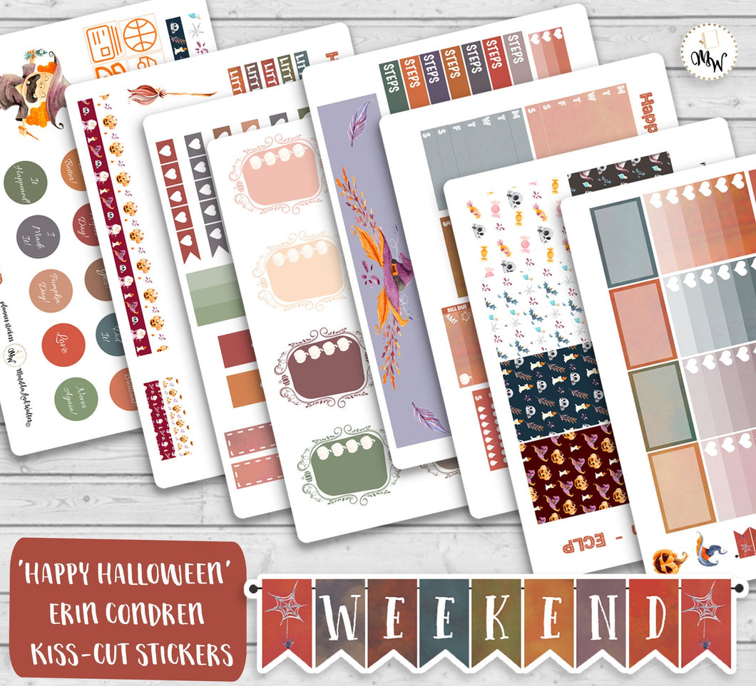 Halloween Vertical Kit to Fit Erin Condren - A cute weekly planner kit with eight sheets of stickers. Handmade in the UK