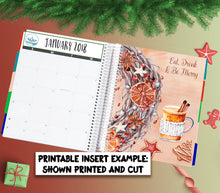 Load image into Gallery viewer, Christmas Dashboard to fit Erin Condren Planners - A Holiday printable download featuring the text &#39;Eat, Drink and Be Merry&quot;
