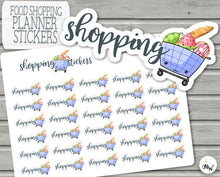 Load image into Gallery viewer, Cute Shopping Trolley Stickers - Kawaii planning for your grocery food shop. Mini stickers handmade in the UK.
