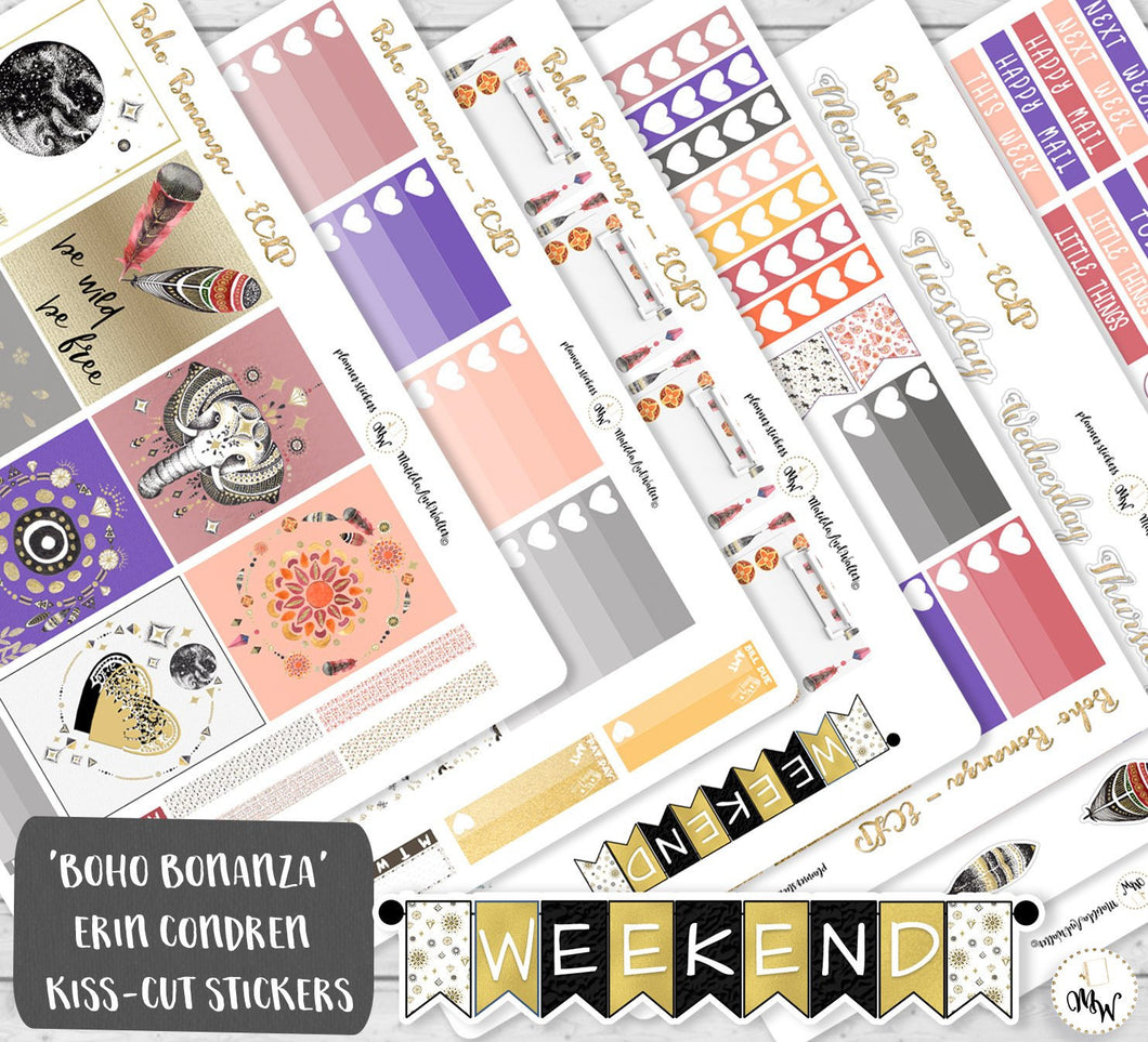Boho Ethnic Vertical Planner Sticker Kit - A gorgeous vertical kit with purples and gold