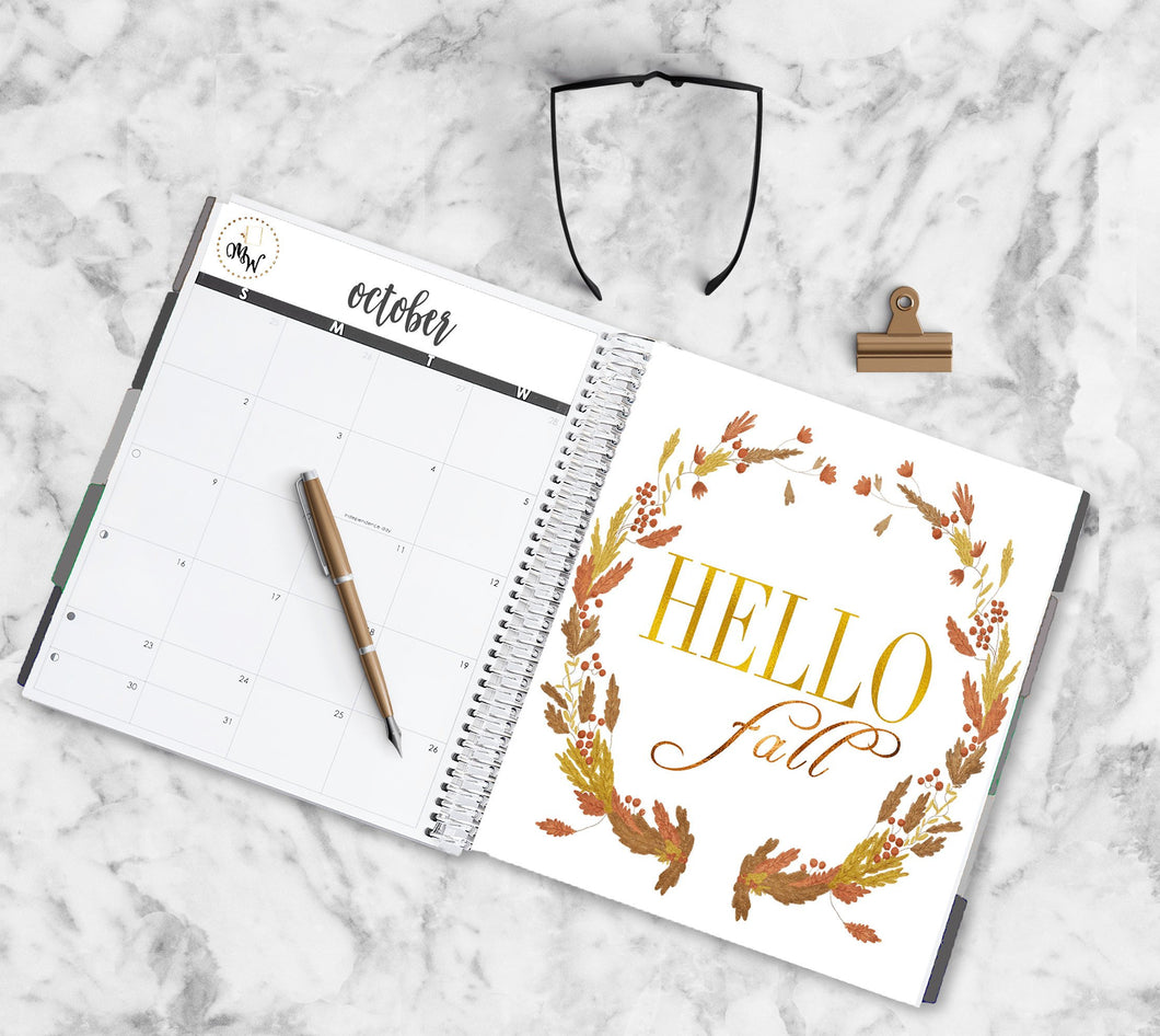 Hello Fall Dashboard. Autumnal Printable Planner Insert  with gorgeous shades of gold and berry red.