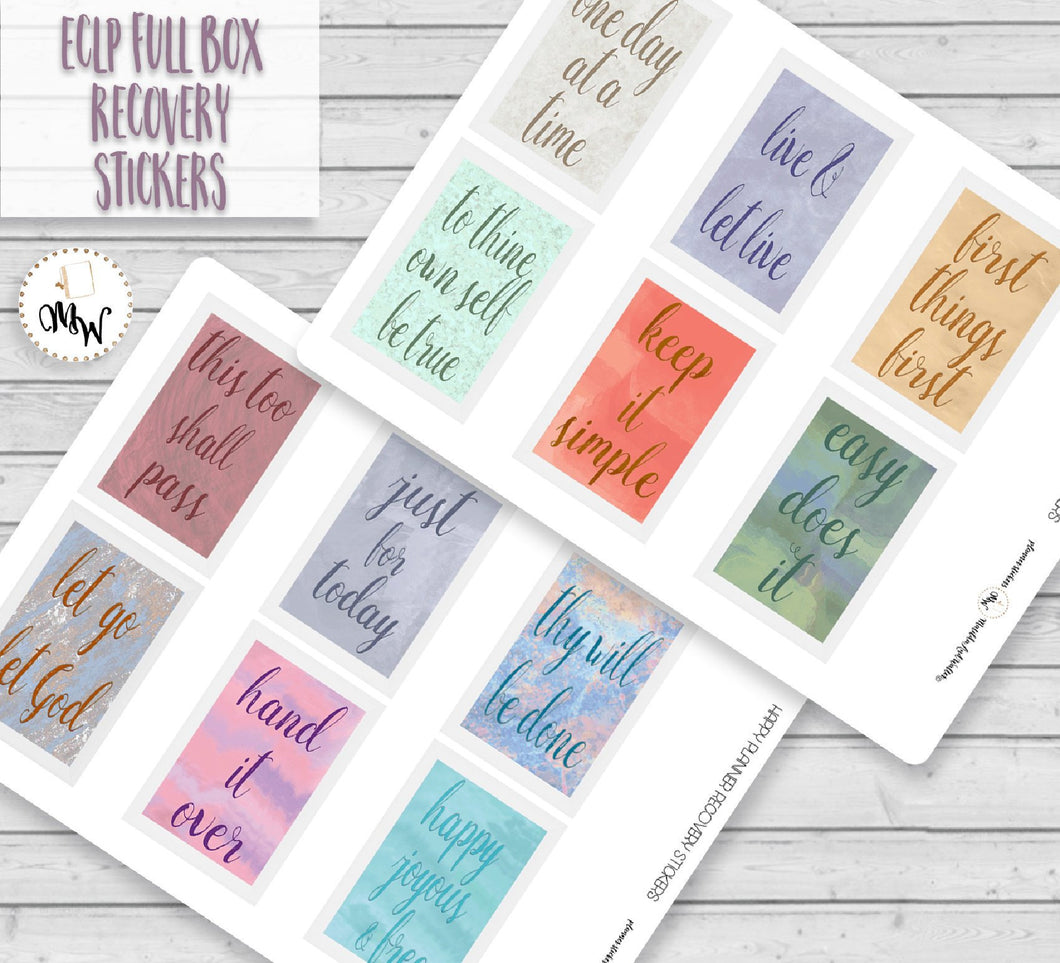 Recovery AA Slogan Stickers - Erin Condren full boxes sized. Handmade in the UK.