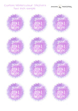 Load image into Gallery viewer, Custom Party Favor Labels | Custom Watercolour Stickers | Watercolour Round Text Stickers | Stickers for Party Bags | Circular Custom Labels

