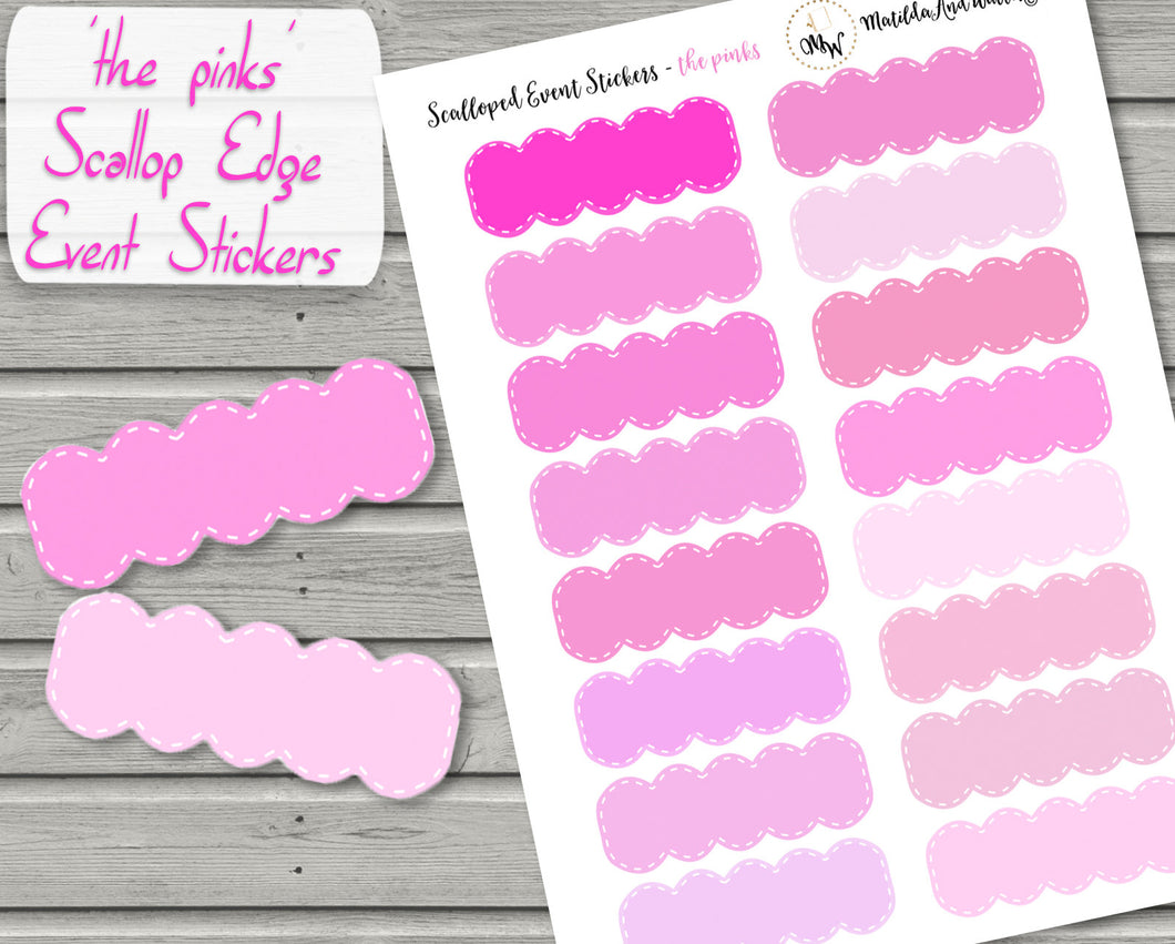 Scallop Event Stickers in Shades of Pink - 38mm planner stickers to fit full boxes of Happy Planner and Erin Condren. Handmade in the UK