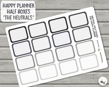 Load image into Gallery viewer, Neutral Half Box Functional Stickers. Perfect for mono planning and sized to fit the Happy Planner. Handmade in the UK.
