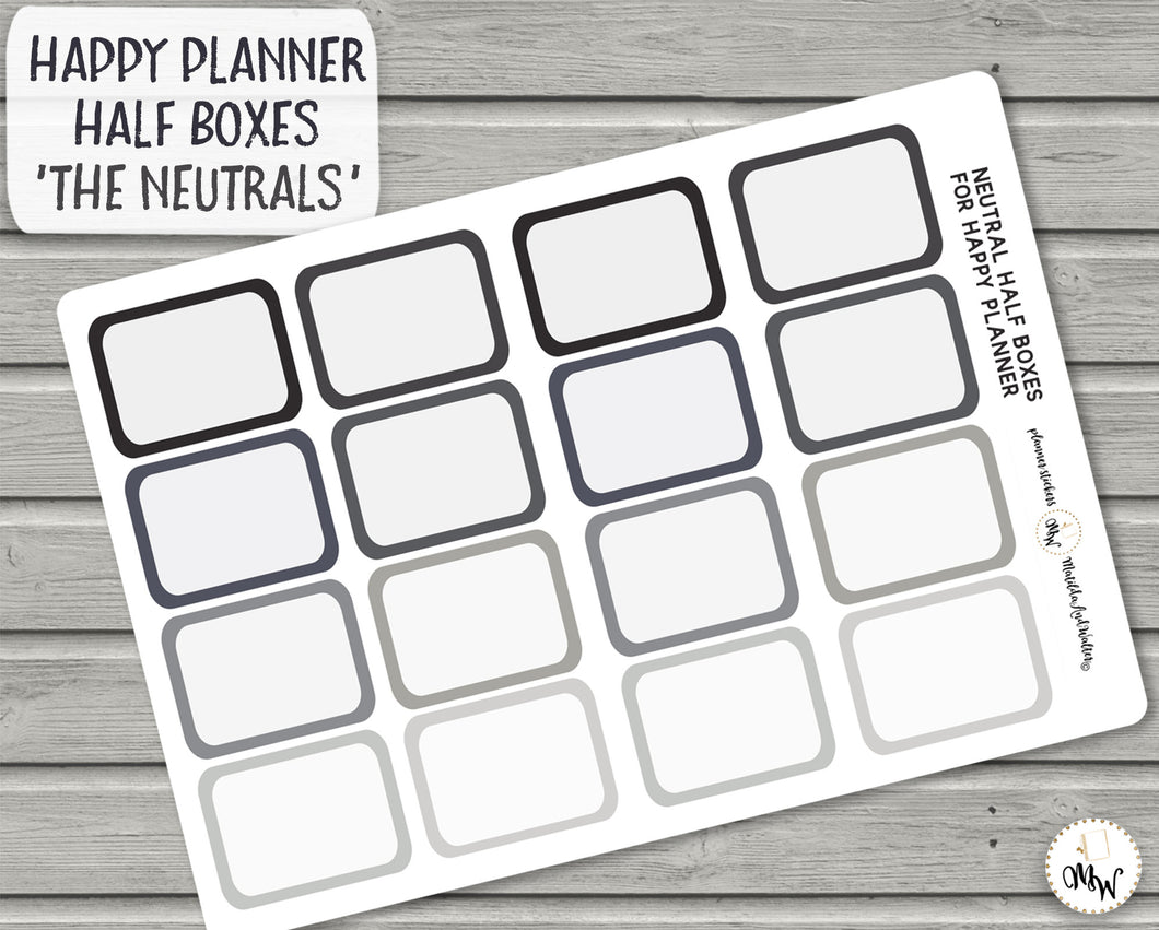 Neutral Half Box Functional Stickers. Perfect for mono planning and sized to fit the Happy Planner. Handmade in the UK.