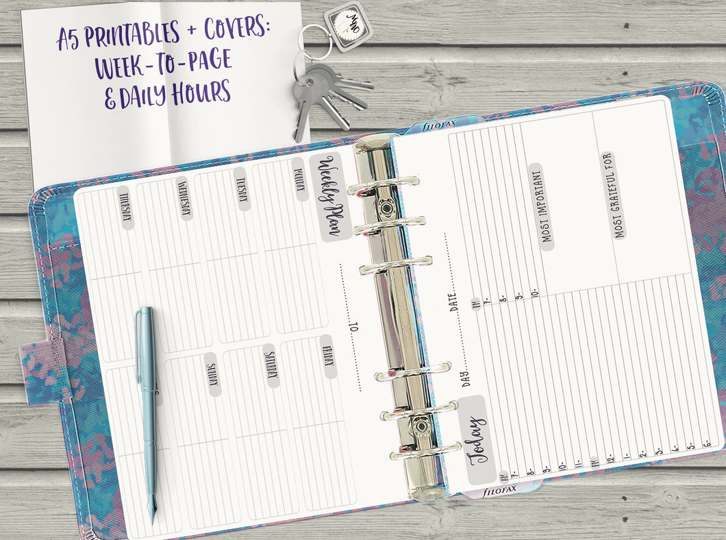 A5 Planner Inserts Bundle - Week to Page, Timed Day to Page. A5 Printable Planner Organiser.