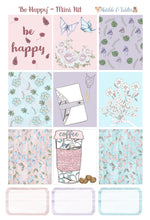 Load image into Gallery viewer, PRINTABLE Three Page Planner Kit with Pink, Blue &amp; Lilac Stickers -  &#39;Be Happy&#39; A gorgeous floral and butterfly themed instant download
