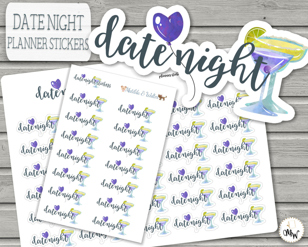 Date Night Planner Stickers Script Deco BUJO Stickers.